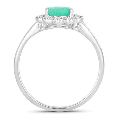 1.22 Carat Genuine Zambian Emerald and White Diamond 10K White Gold Ring  DestGlow