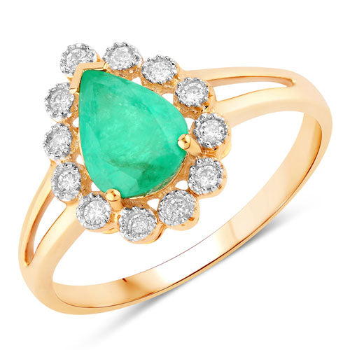 1.22 Carat Genuine Zambian Emerald and White Diamond 10K Yellow Gold Ring by Bids.com