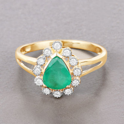 1.22 Carat Genuine Zambian Emerald and White Diamond 10K Yellow Gold Ring by Bids.com