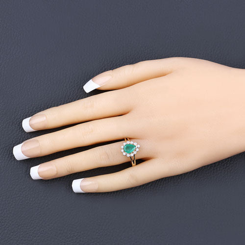 1.22 Carat Genuine Zambian Emerald and White Diamond 10K Yellow Gold Ring by Bids.com