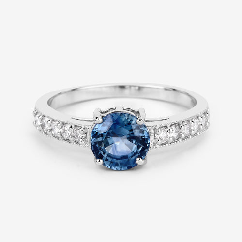 1.90 Carat Genuine Blue Sapphire and White Diamond 14K White Gold Ring by Bids.com