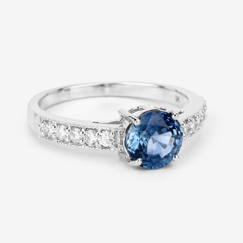 1.90 Carat Genuine Blue Sapphire and White Diamond 14K White Gold Ring by Bids.com