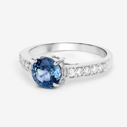 1.90 Carat Genuine Blue Sapphire and White Diamond 14K White Gold Ring by Bids.com