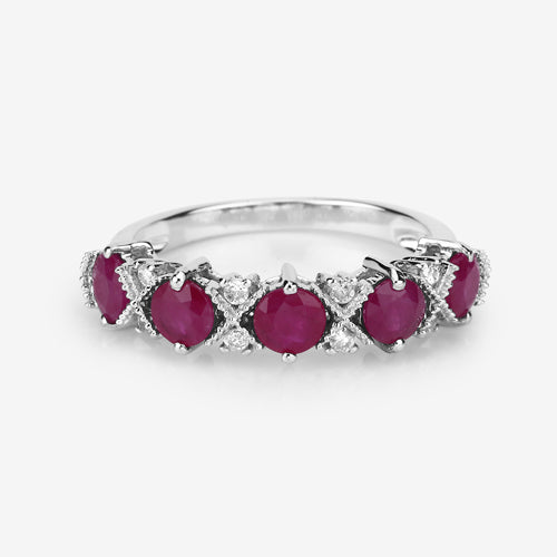 1.61 Carat Genuine Ruby and White Diamond 14K White Gold Ring by Bids.com