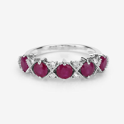 1.61 Carat Genuine Ruby and White Diamond 14K White Gold Ring by Bids.com
