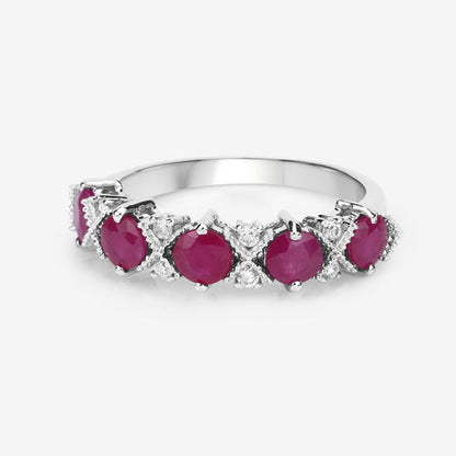 1.61 Carat Genuine Ruby and White Diamond 14K White Gold Ring by Bids.com