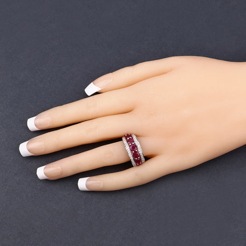 3.24 Carat Genuine Ruby and White Diamond 14K White Gold Ring by Bids.com