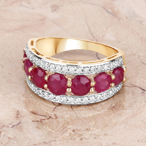 3.24 Carat Genuine Ruby and White Diamond 14K Yellow Gold Ring by Bids.com