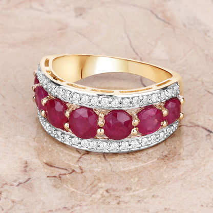 3.24 Carat Genuine Ruby and White Diamond 14K Yellow Gold Ring by Bids.com