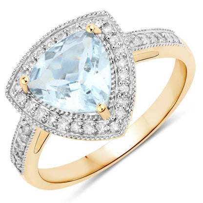 1.58 Carat Genuine Aquamarine and White Diamond 14K Yellow Gold Ring by Bids.com