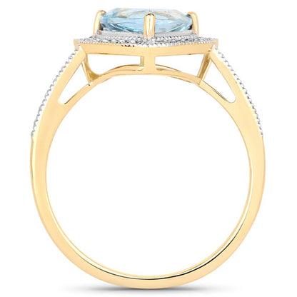 1.58 Carat Genuine Aquamarine and White Diamond 14K Yellow Gold Ring by Bids.com