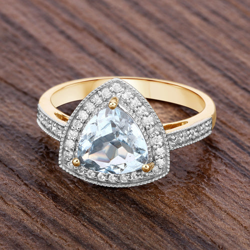 1.58 Carat Genuine Aquamarine and White Diamond 14K Yellow Gold Ring by Bids.com