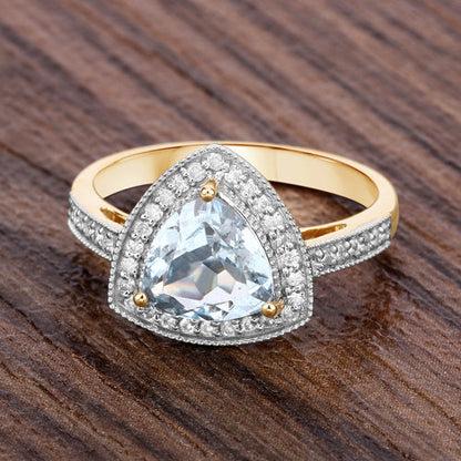 1.58 Carat Genuine Aquamarine and White Diamond 14K Yellow Gold Ring by Bids.com