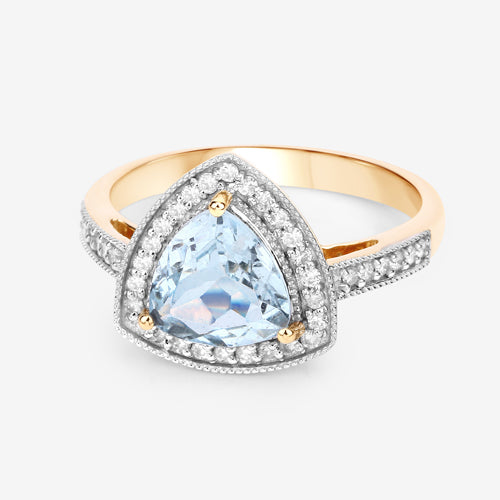 1.58 Carat Genuine Aquamarine and White Diamond 14K Yellow Gold Ring by Bids.com