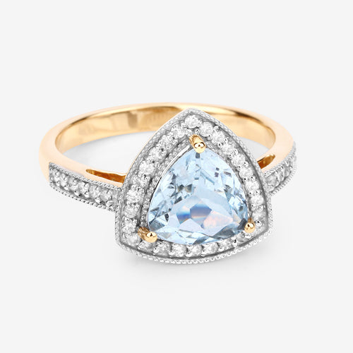 1.58 Carat Genuine Aquamarine and White Diamond 14K Yellow Gold Ring by Bids.com