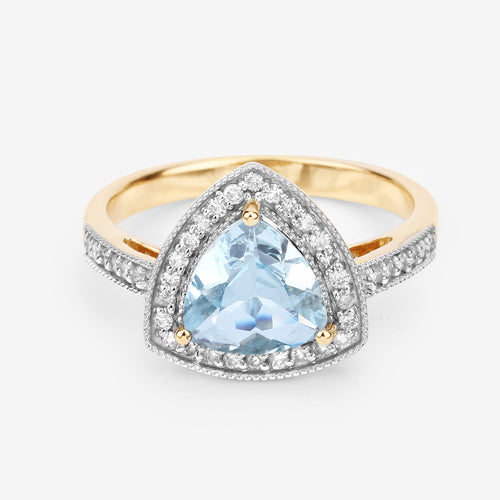 1.58 Carat Genuine Aquamarine and White Diamond 14K Yellow Gold Ring by Bids.com