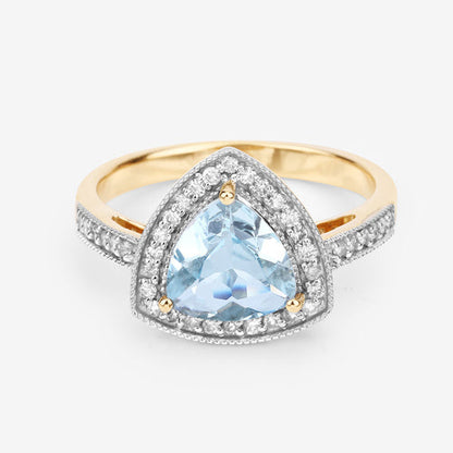 1.58 Carat Genuine Aquamarine and White Diamond 14K Yellow Gold Ring by Bids.com
