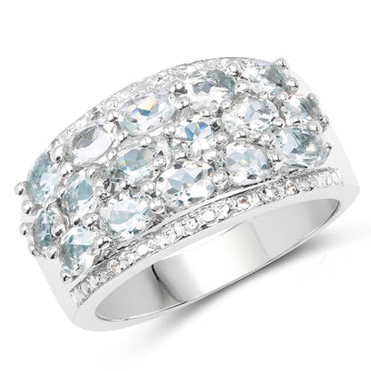 2.44 Carat Genuine Aquamarine &amp; White Topaz .925 Sterling Silver Ring  DestGlow