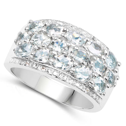 2.44 Carat Genuine Aquamarine &amp; White Topaz .925 Sterling Silver Ring  DestGlow