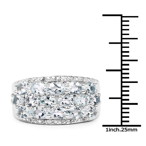 2.44 Carat Genuine Aquamarine &amp; White Topaz .925 Sterling Silver Ring  DestGlow
