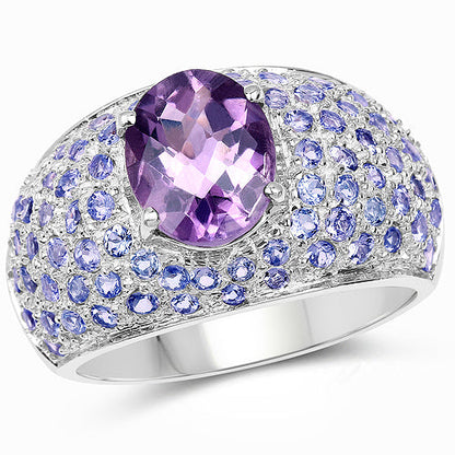 4.21 Carat Genuine Amethyst and Tanzanite .925 Sterling Silver Ring by Bids.com