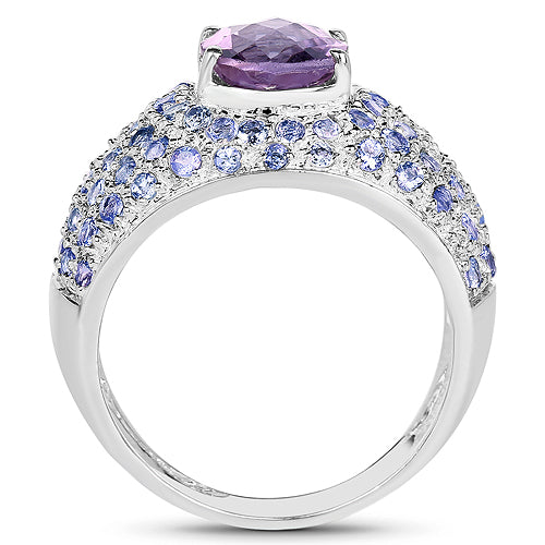 4.21 Carat Genuine Amethyst and Tanzanite .925 Sterling Silver Ring by Bids.com