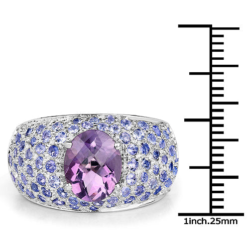 4.21 Carat Genuine Amethyst and Tanzanite .925 Sterling Silver Ring by Bids.com