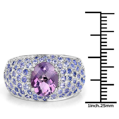 4.21 Carat Genuine Amethyst and Tanzanite .925 Sterling Silver Ring by Bids.com