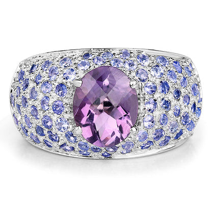 4.21 Carat Genuine Amethyst and Tanzanite .925 Sterling Silver Ring by Bids.com