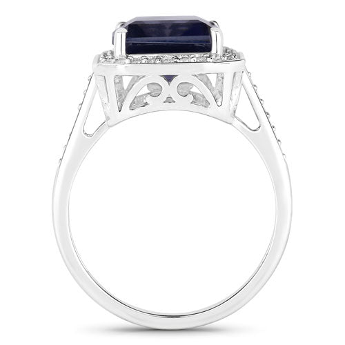 3.70 Carat Genuine Iolite and White Diamond 14K White Gold Ring by Bids.com