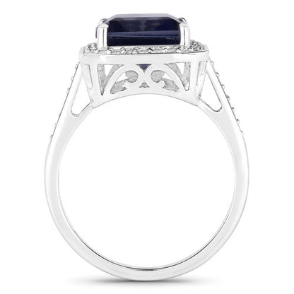 3.70 Carat Genuine Iolite and White Diamond 14K White Gold Ring by Bids.com