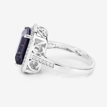 3.70 Carat Genuine Iolite and White Diamond 14K White Gold Ring by Bids.com