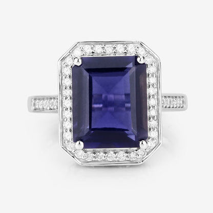 3.70 Carat Genuine Iolite and White Diamond 14K White Gold Ring by Bids.com