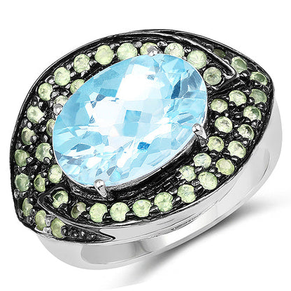 7.39 Carat Genuine Blue Topaz and Peridot .925 Sterling Silver Ring by Bids.com