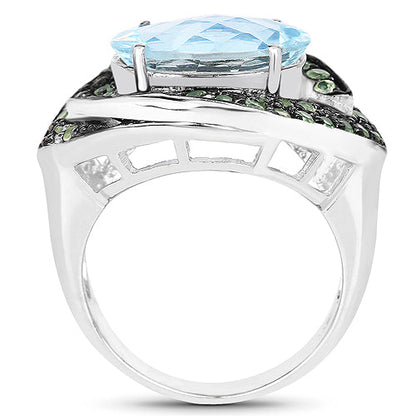 7.39 Carat Genuine Blue Topaz and Peridot .925 Sterling Silver Ring by Bids.com