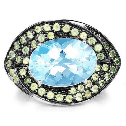 7.39 Carat Genuine Blue Topaz and Peridot .925 Sterling Silver Ring by Bids.com