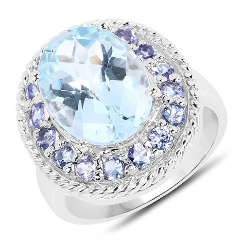7.41 Carat Genuine Blue Topaz and Tanzanite .925 Sterling Silver Ring by Bids.com