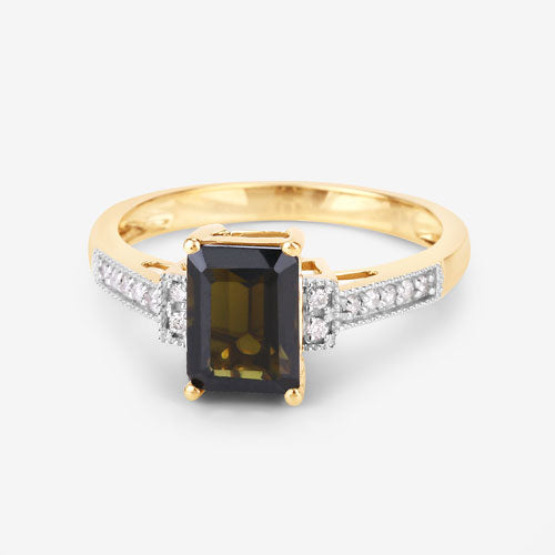 1.73 Carat Genuine Green Tourmaline and White Diamond 14K Yellow Gold Ring by Bids.com