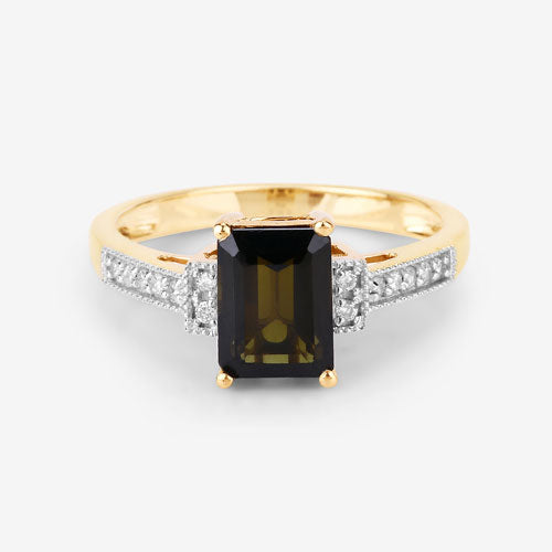 1.73 Carat Genuine Green Tourmaline and White Diamond 14K Yellow Gold Ring by Bids.com