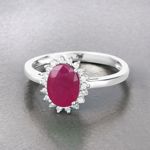 1.58 Carat Genuine Ruby and White Diamond 10K White Gold Ring by Bids.com