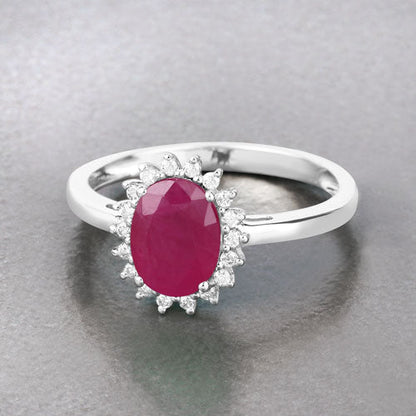 1.58 Carat Genuine Ruby and White Diamond 10K White Gold Ring by Bids.com