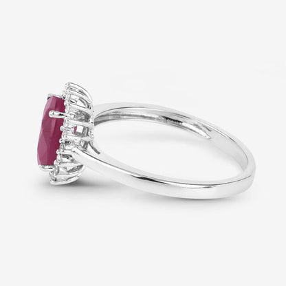 1.58 Carat Genuine Ruby and White Diamond 10K White Gold Ring by Bids.com