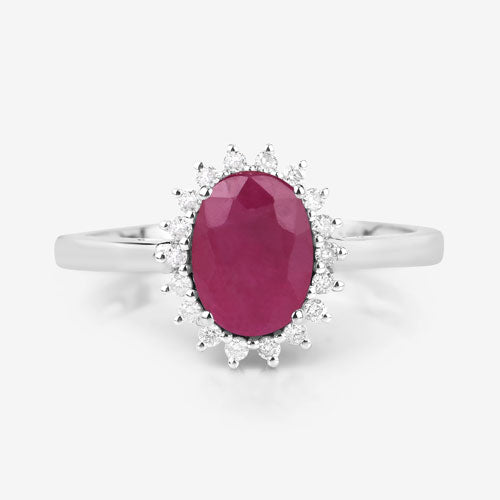 1.58 Carat Genuine Ruby and White Diamond 10K White Gold Ring by Bids.com