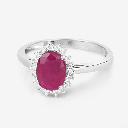 1.58 Carat Genuine Ruby and White Diamond 10K White Gold Ring by Bids.com
