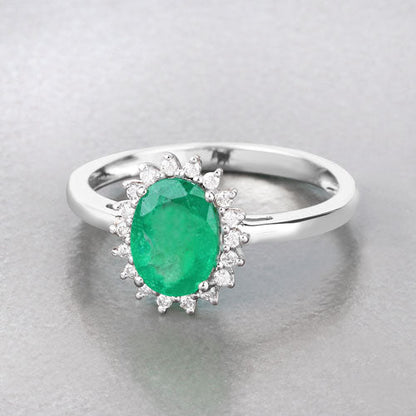 1.34 Carat Genuine Zambian Emerald and White Diamond 10K White Gold Ring by Bids.com
