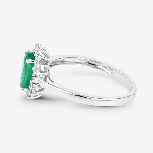 1.34 Carat Genuine Zambian Emerald and White Diamond 10K White Gold Ring by Bids.com