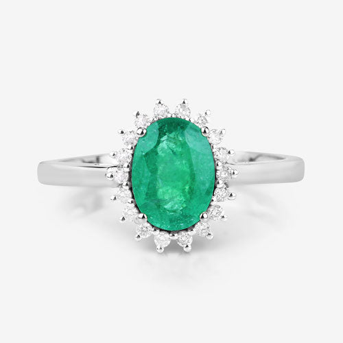 1.34 Carat Genuine Zambian Emerald and White Diamond 10K White Gold Ring by Bids.com
