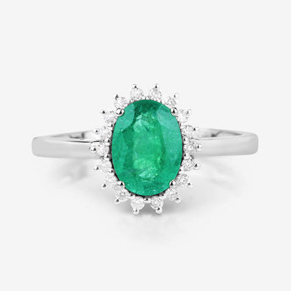 1.34 Carat Genuine Zambian Emerald and White Diamond 10K White Gold Ring by Bids.com