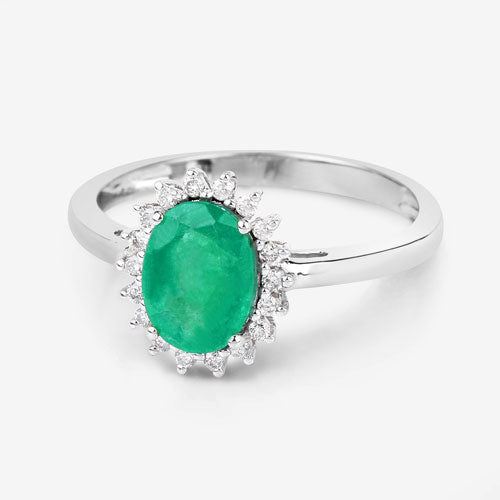 1.34 Carat Genuine Zambian Emerald and White Diamond 10K White Gold Ring by Bids.com