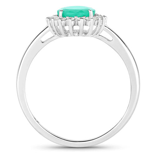 1.34 Carat Genuine Zambian Emerald and White Diamond 10K White Gold Ring by Bids.com